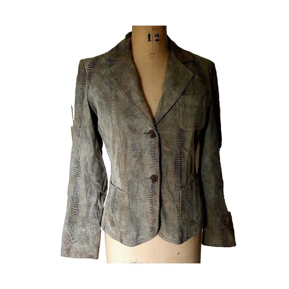 OLSEN Europe 100% leather  jacket blazer, "snake' print, sz 4 - Picture 2 of 11